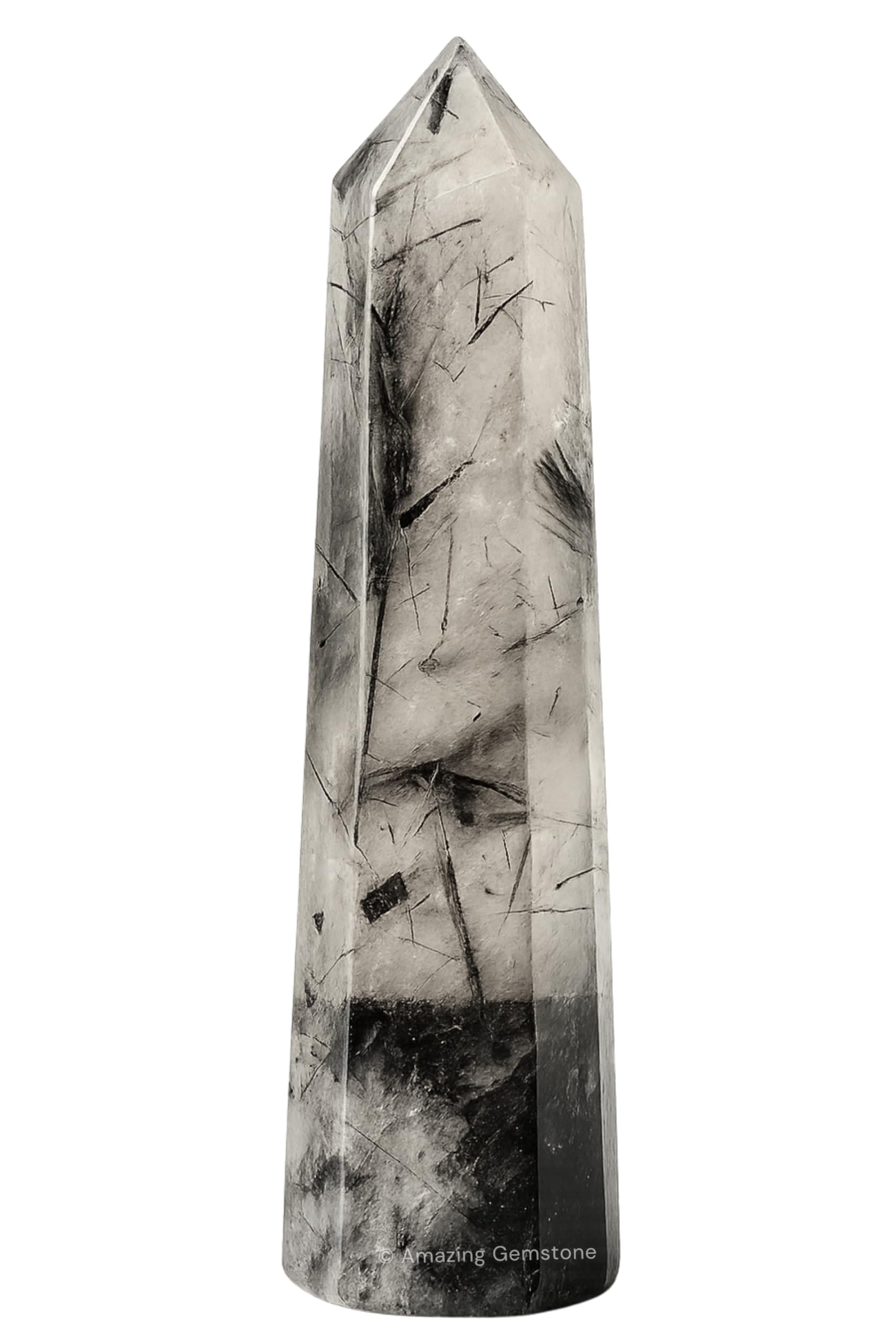 Pointe quartz noir rutilé par Amazing Gemstone pour canaliser l'énergie et revitaliser l'espace.