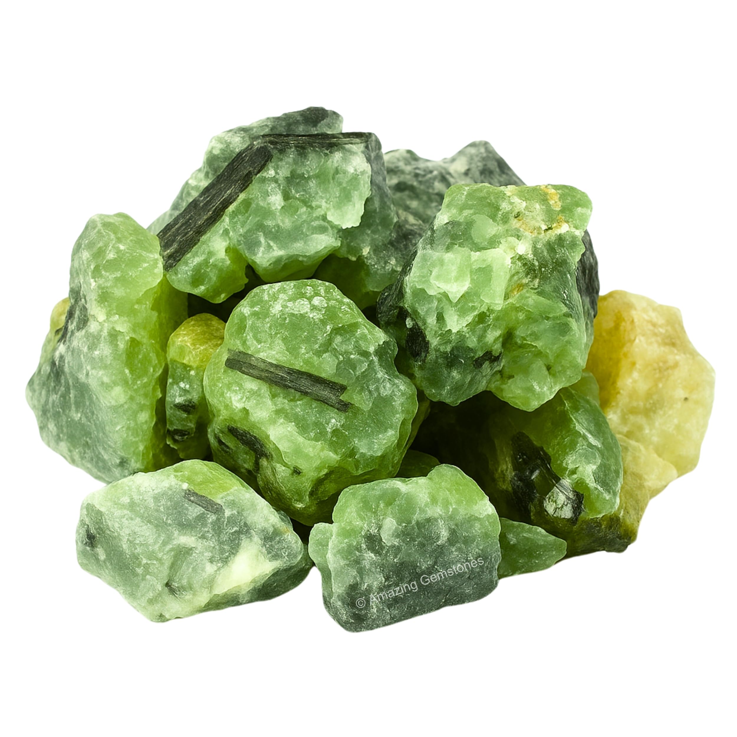 Préhnite brute dans sachet velours, parfait pour offrir ou collection.