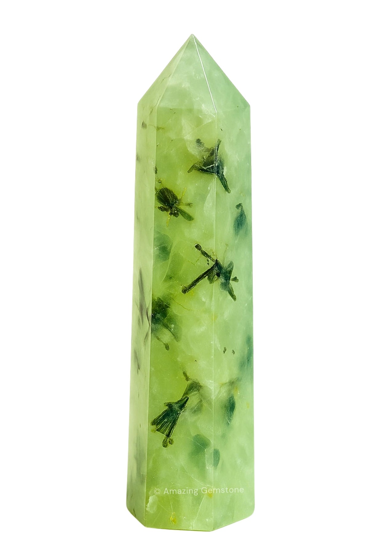 Amazing Gemstone Prehnite tour cristal-pointe: énergie ciblée pour revitaliser l’espace.