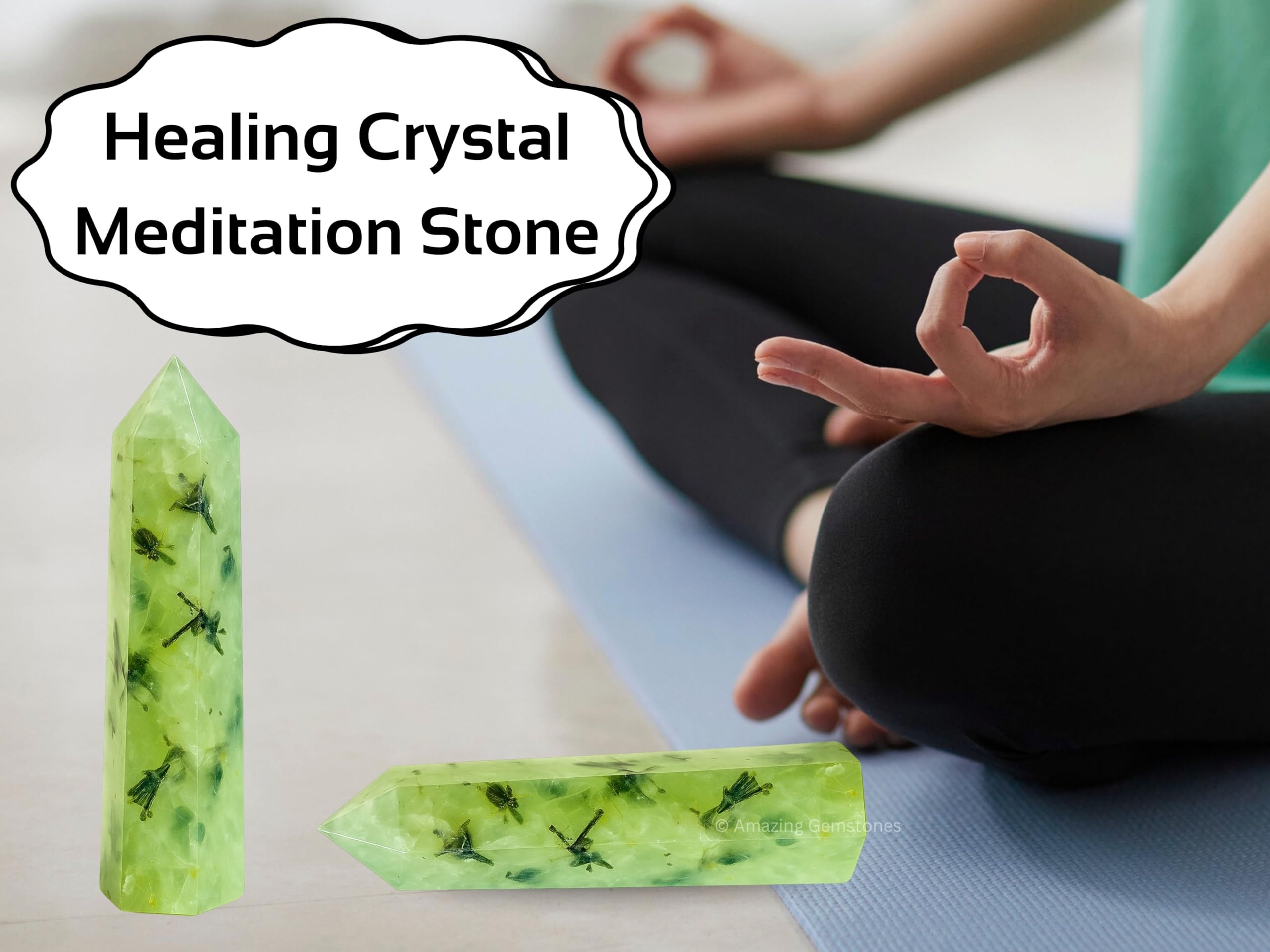 Amazing Gemstone Prehnite tour-energie-bureau: favorise une atmosphère professionnelle plus calme.