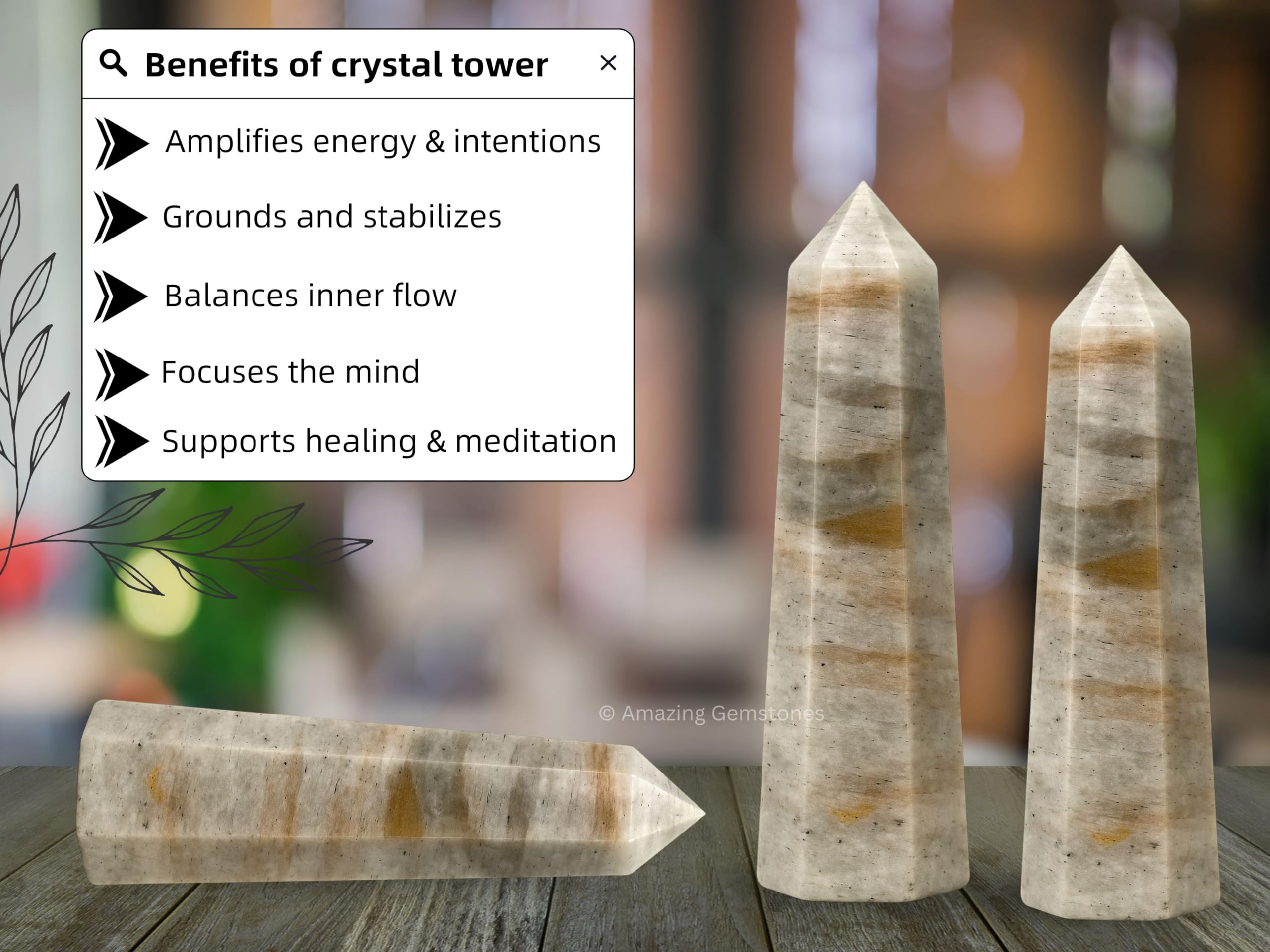 Amazing Gemstone Obélisque Protection Chrysoberyl, apaise les zones de travail tendues.