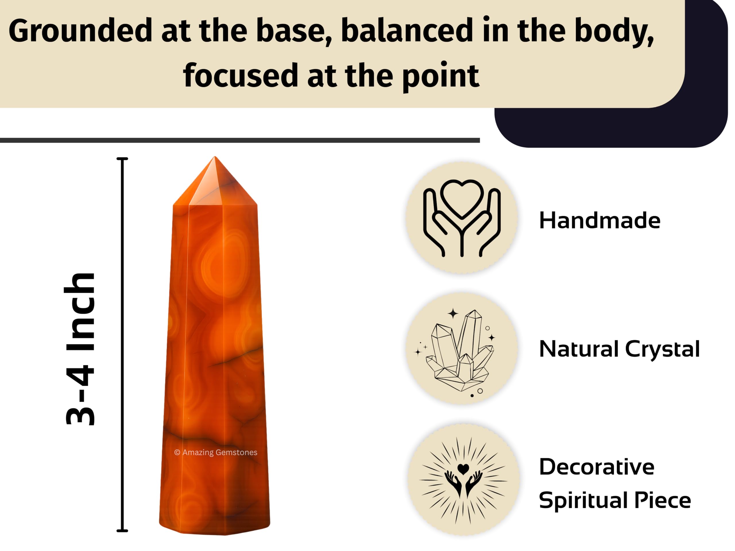 Amazing Gemstone Purificateur d’air Cristal Carnelian, nettoie les énergies stagnantes.