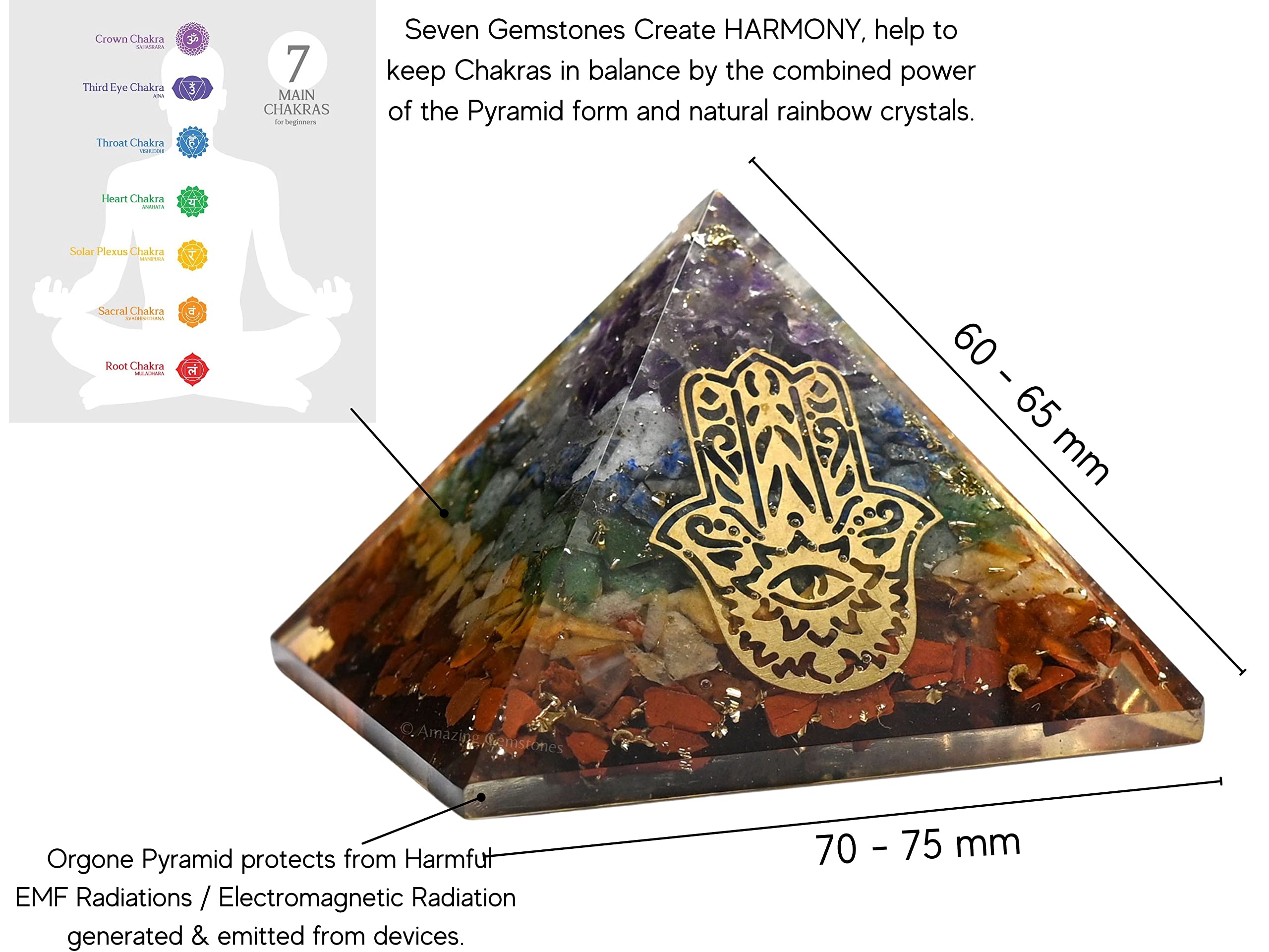 Amazing Gemstone pyramide hamsa œil-protection, symbole de protection dans votre intérieur.