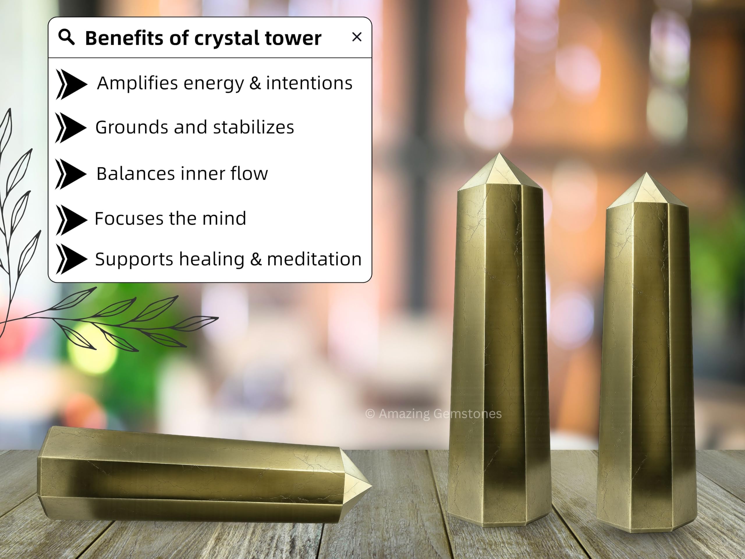 Amazing Gemstone Pyrite – Tour obélisque, amplification d’énergie pour espace de travail