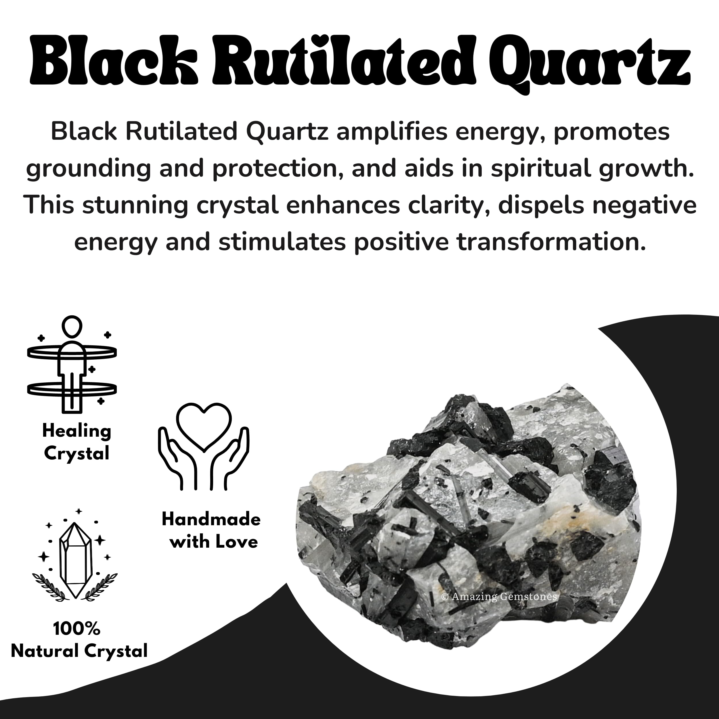 Marque Amazing Gemstone – pierre naturelle noire rutile avec certificat d’authenticité inclus.