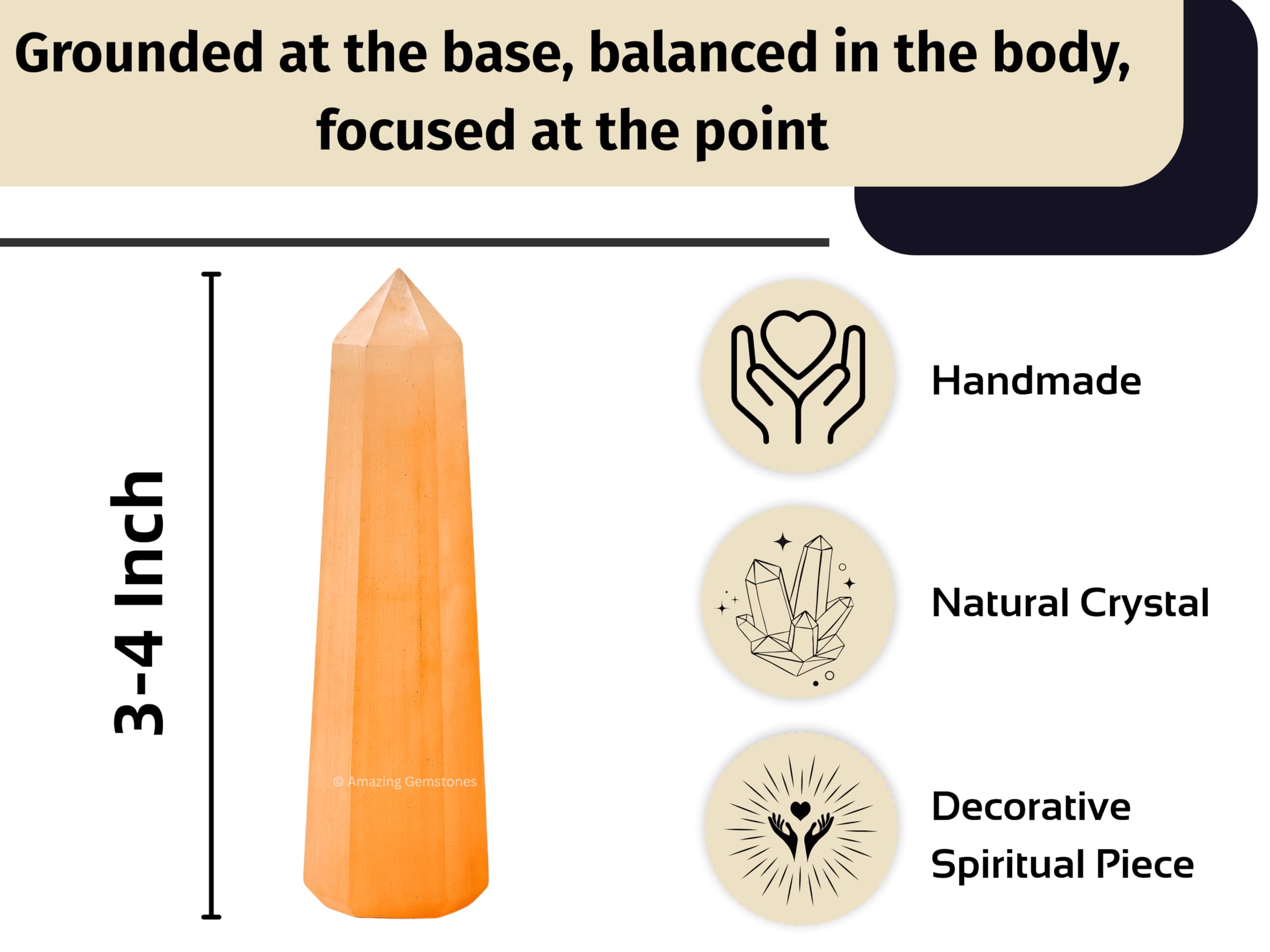 Amazing Gemstone Sélénite Orange – Outil de méditation et de relaxation mentale.