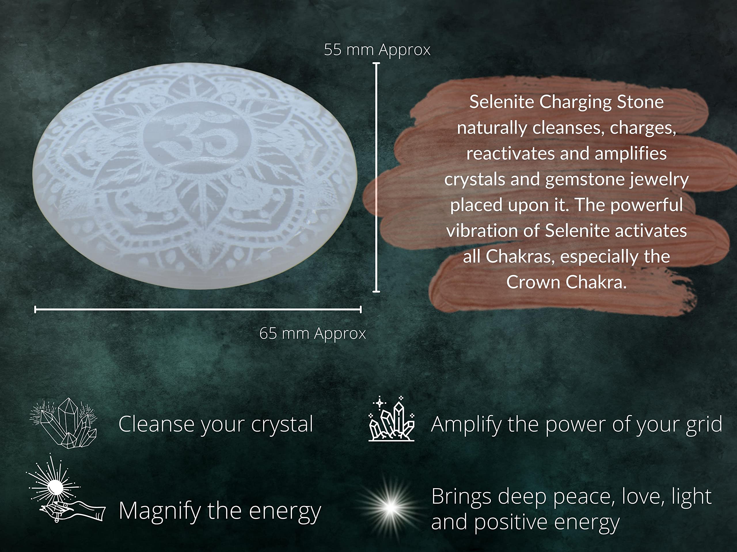 Amazing Gemstone Selenite: massage chaud, pierre paume pour détente musculaire.