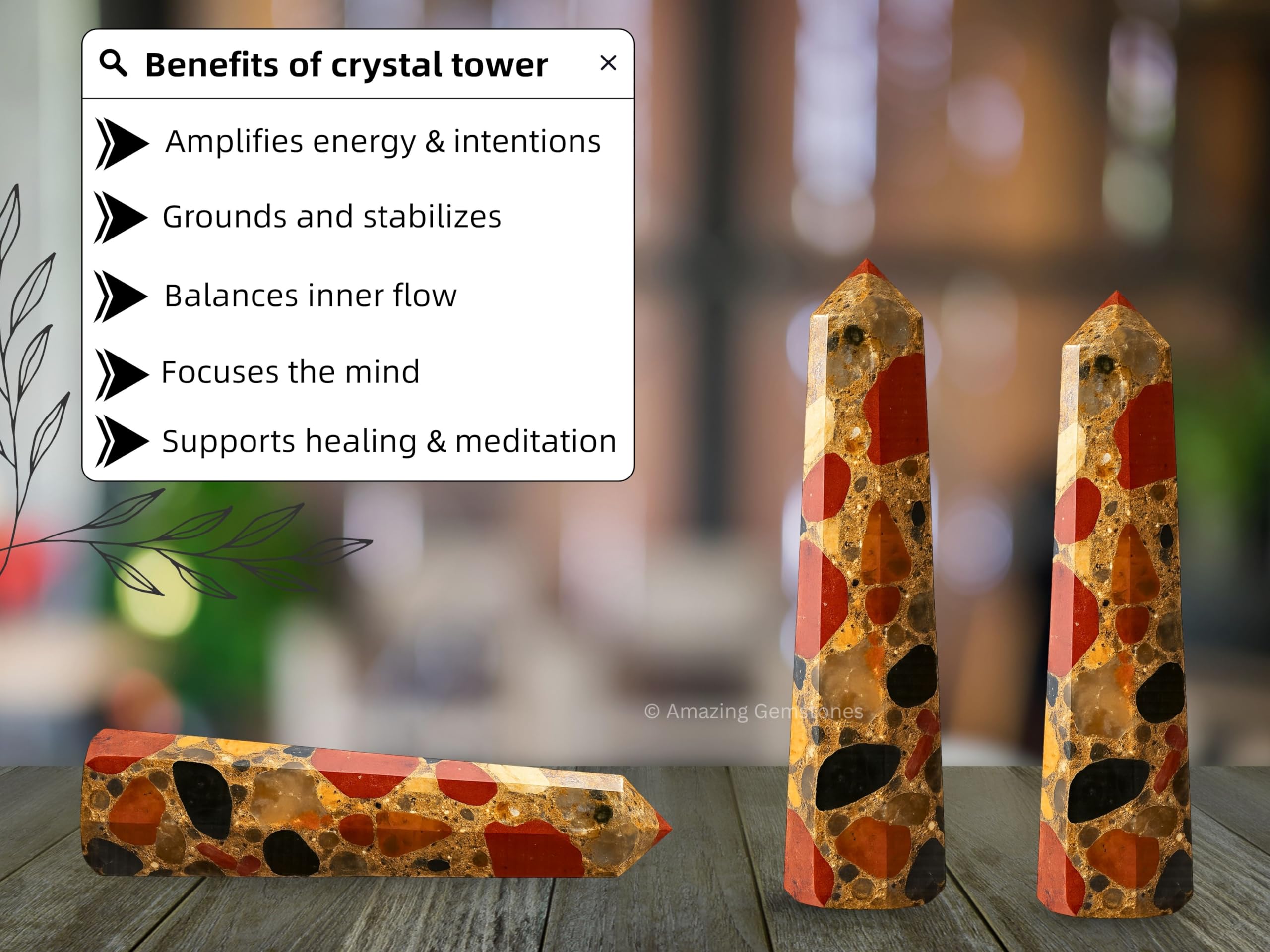 Amazing Gemstone Spotted Jasper tour en cristal, obélisque favorisant calme et centrage