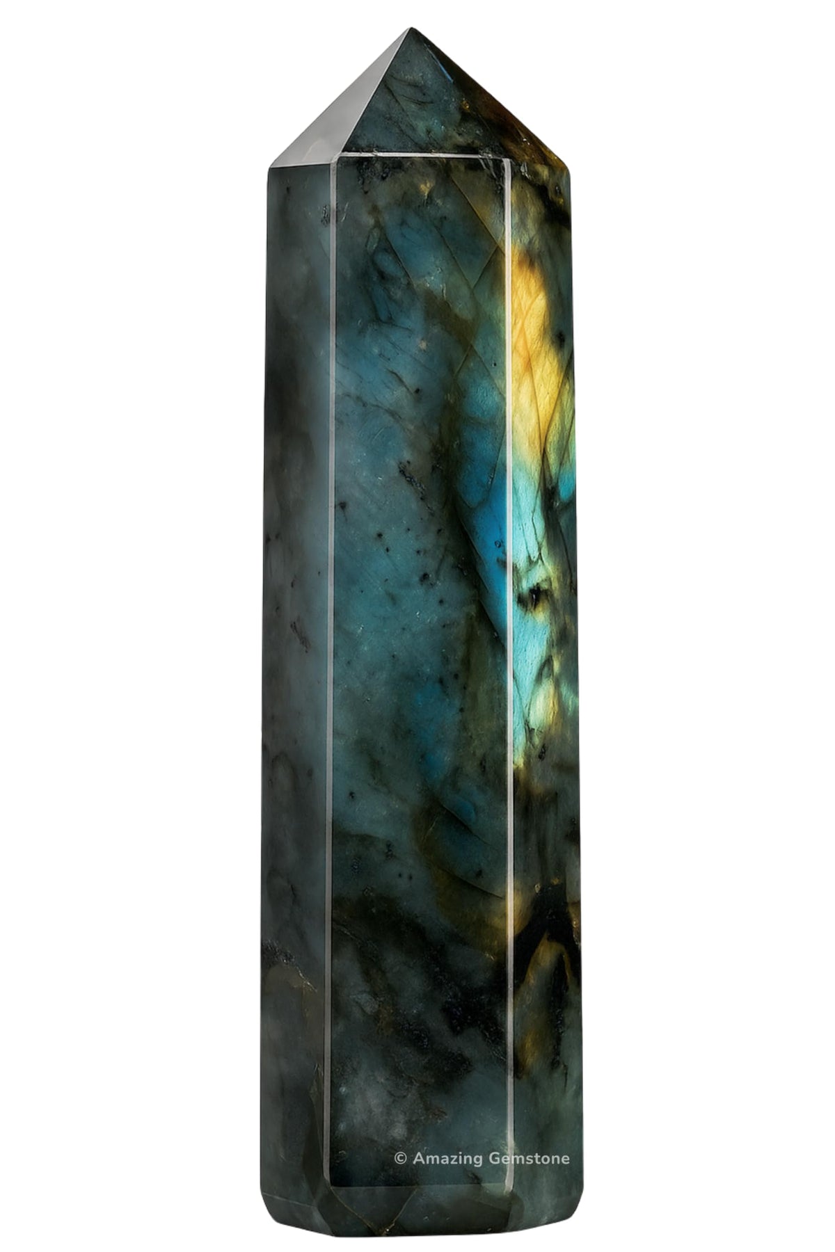 Pointe Labradorite Amazing Gemstone, grande, focalise l'énergie pour rééquilibrage.