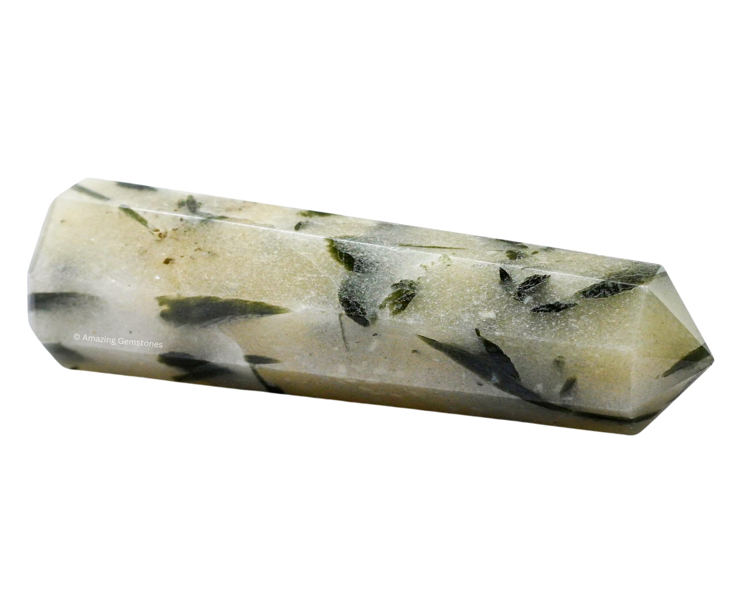 Amazing Gemstone Tourmaline verte dans quartz, grille de cristal favorisant concentration et méditation.
