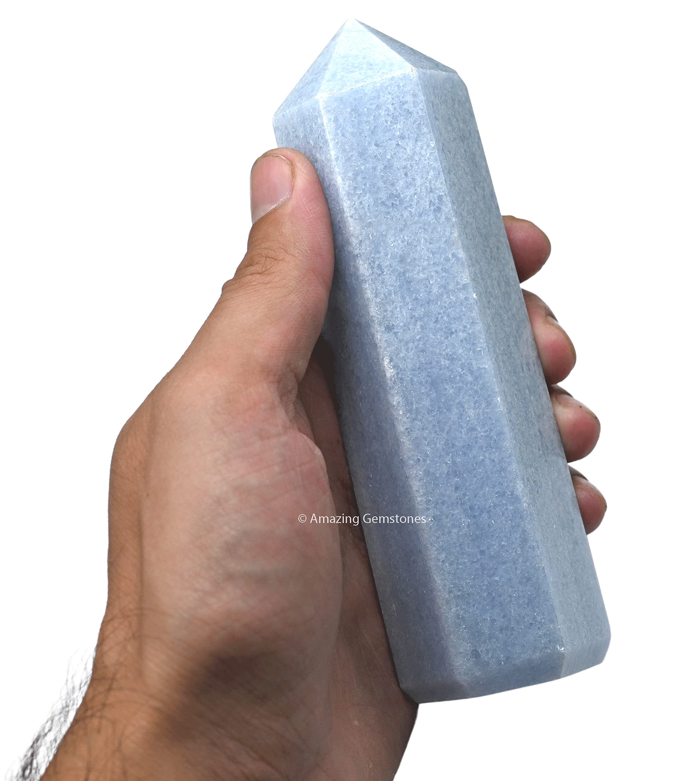 Amazing Gemstone – Tour cristal bleu calcite celestite – pointe focalisant l'énergie pour Reiki.