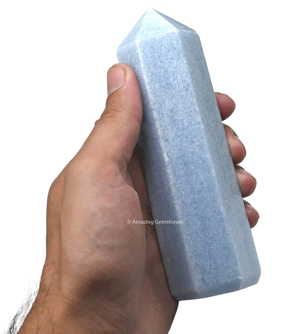Amazing Gemstone – Tour cristal bleu calcite celestite – pointe focalisant l'énergie pour Reiki.