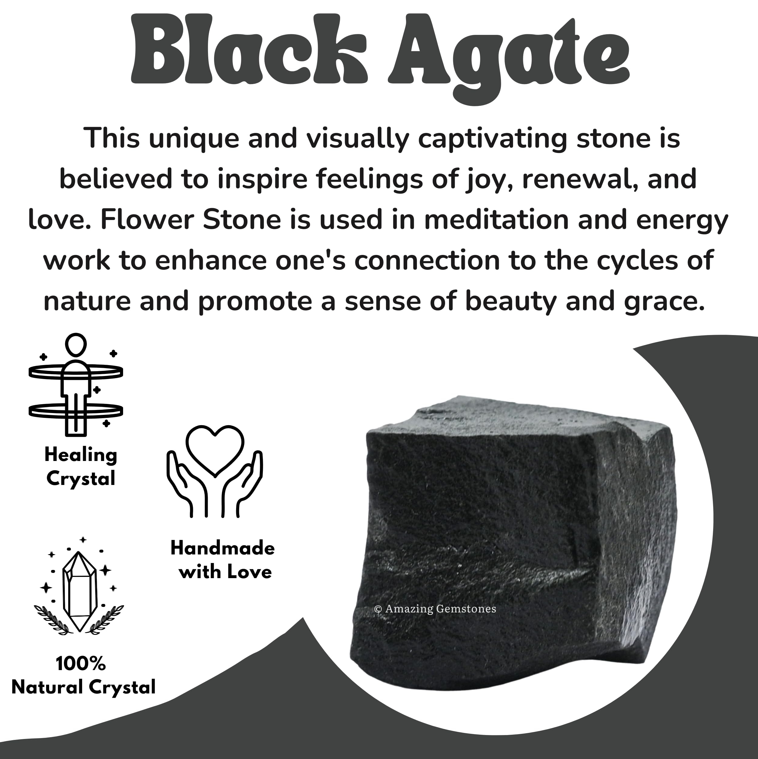 Amazing Gemstone agate noir brut idéal pour projets bricolage et création.