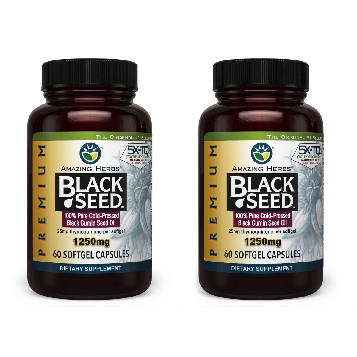 Amazing Herbs – bouteille de capsules huile noire, pratique pour l'apport quotidien.
