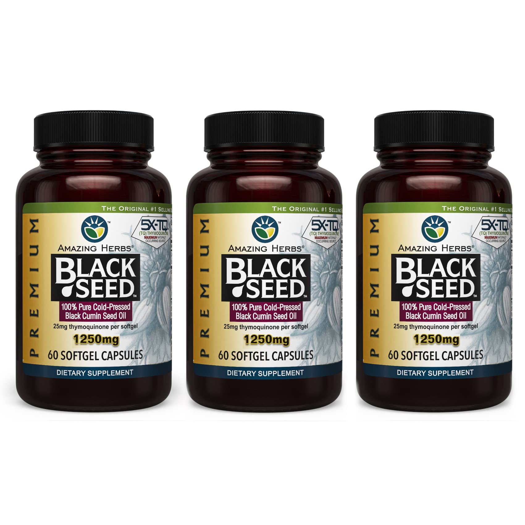 capsules Amazing Herbs: huile de nigelle premium, pression à froid préservant les antioxydants