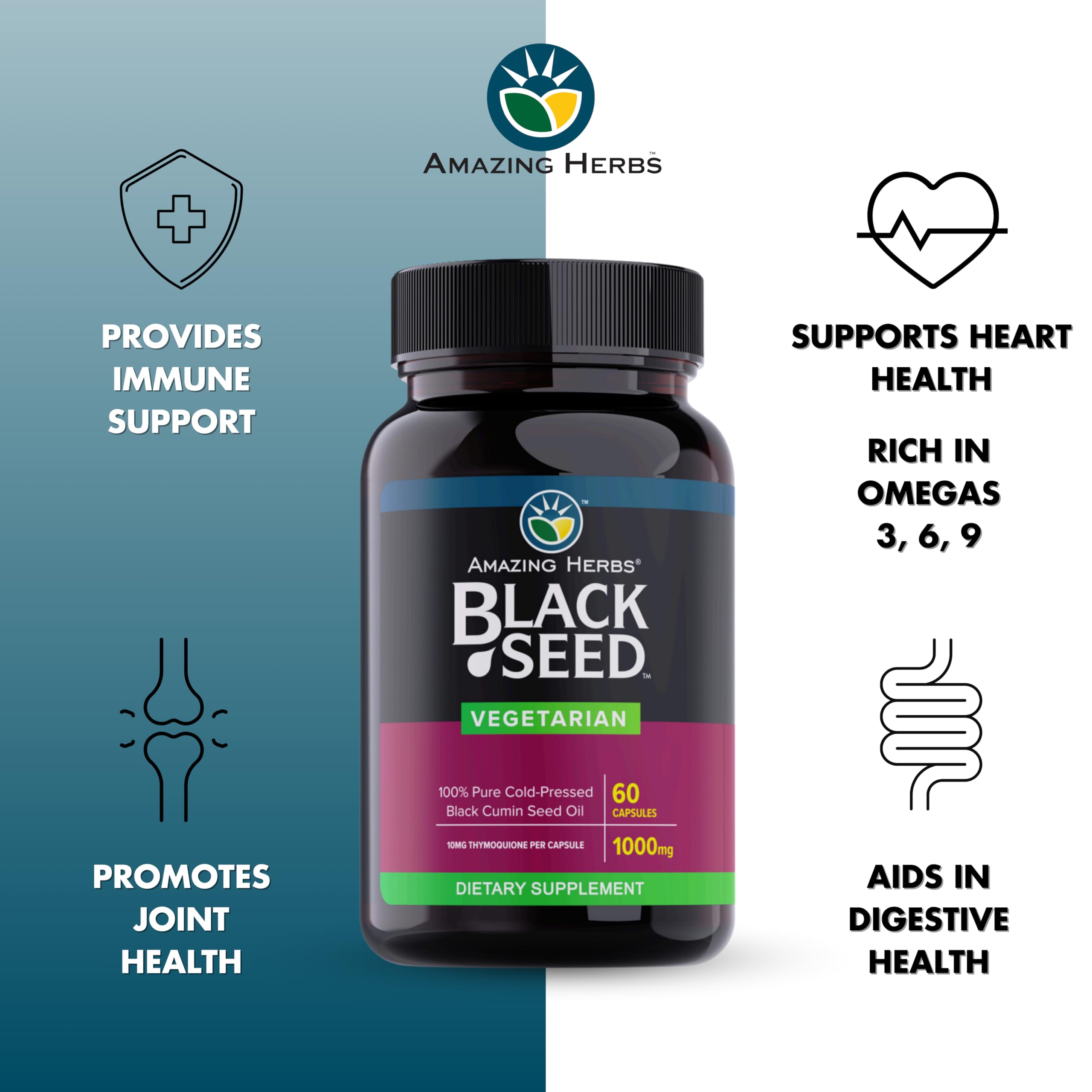 Amazing Herbs – capsules nigelle 1000 mg faciles à intégrer au quotidien.
