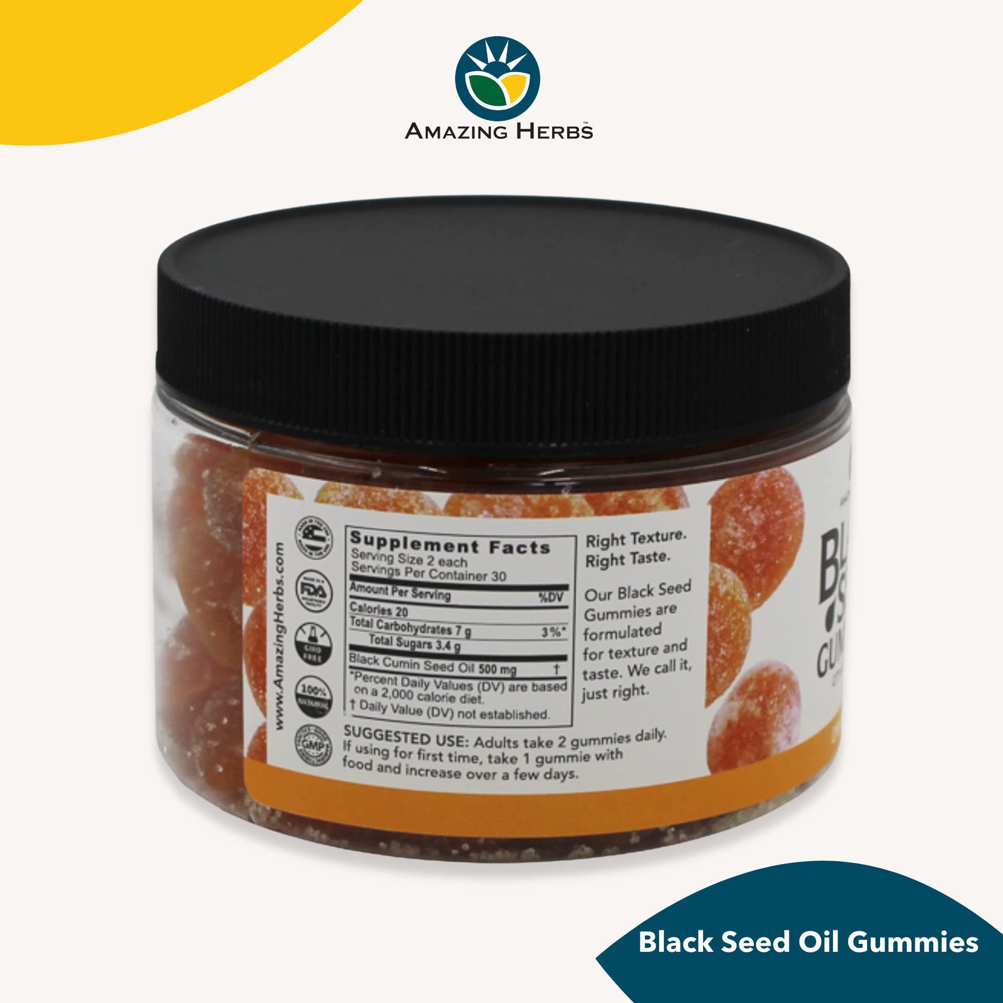 Gommes Amazing Herbs orange, texture molle idéale pour usage quotidien.