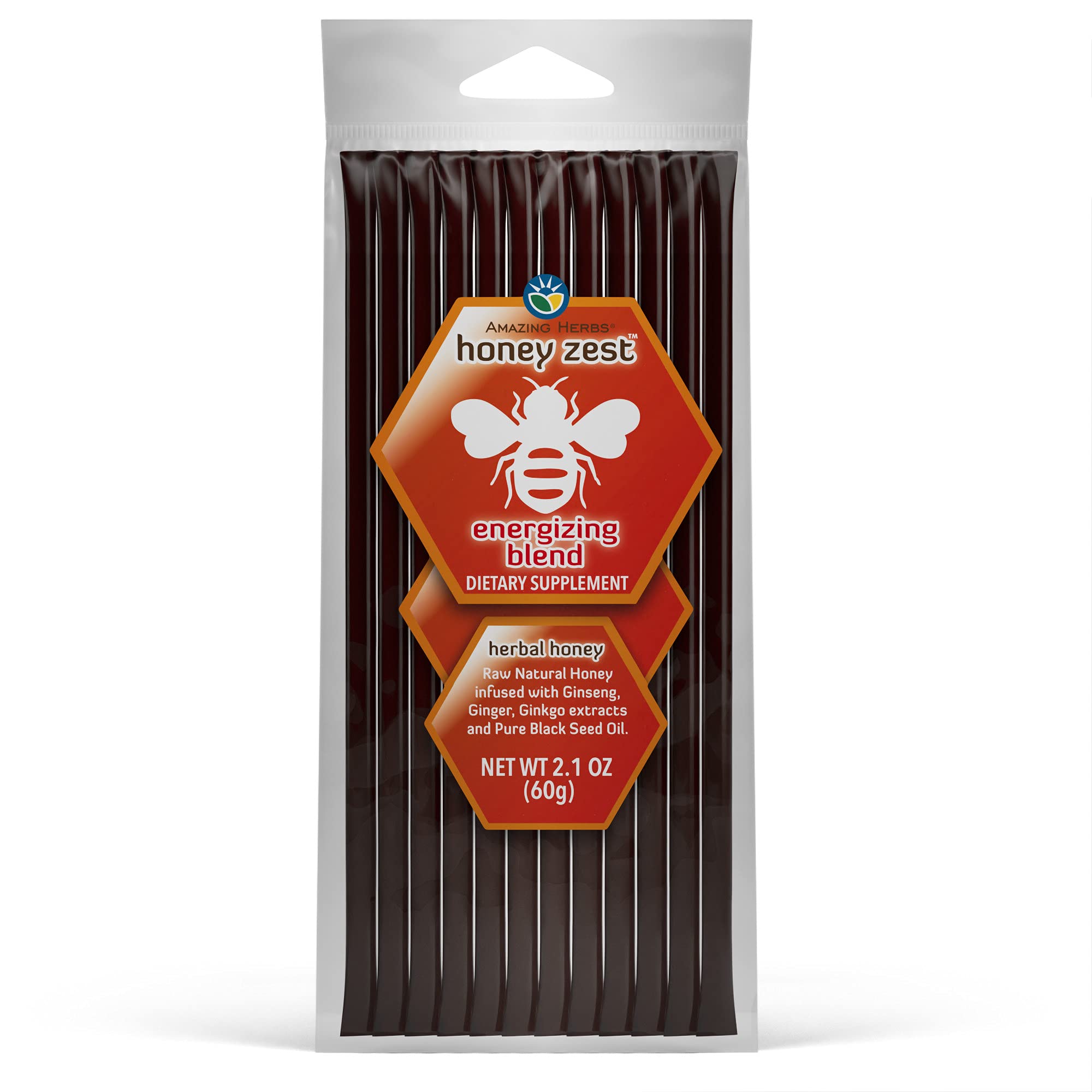 Amazing Herbs HoneyZest pailles énergisantes pour énergie naturelle.