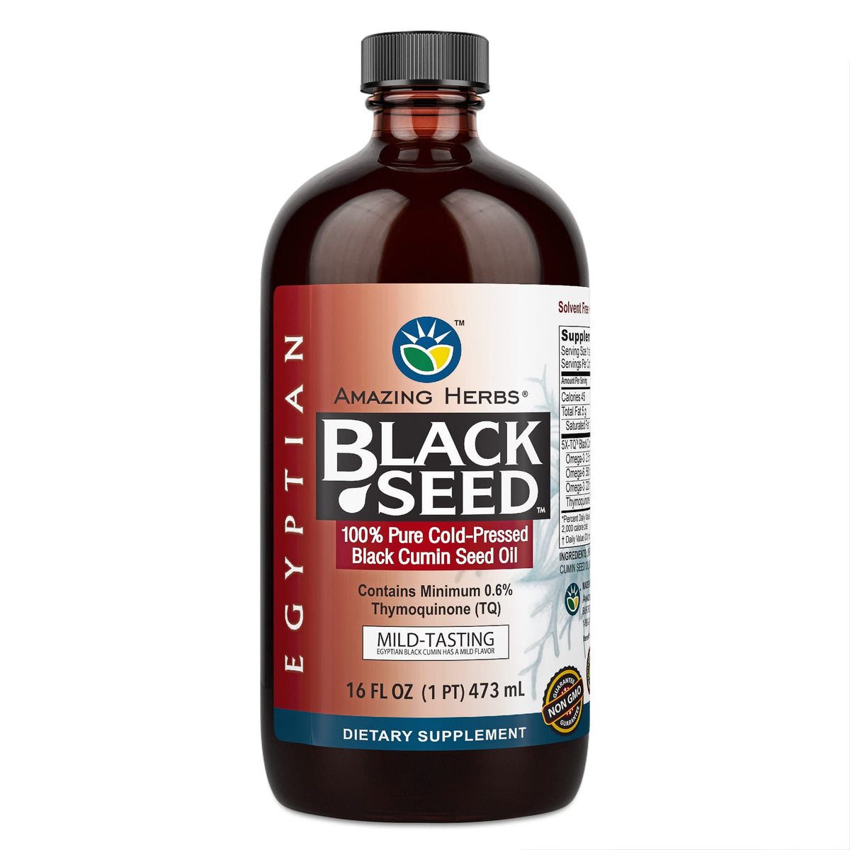 Flacon Amazing Herbs huile noire égyptienne, flacon 16oz, soutien digestif naturel.