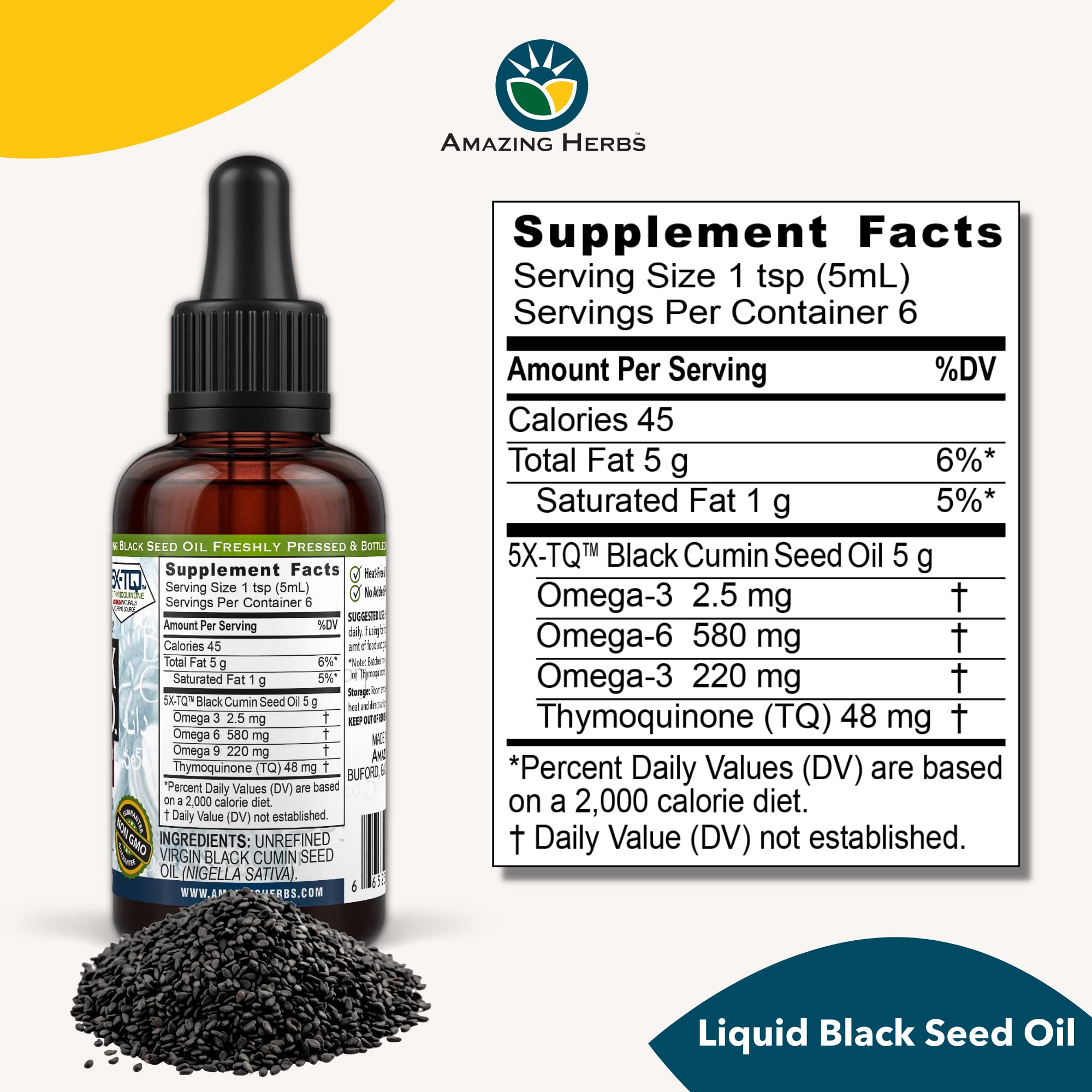 Pipette intégrée pour le dosage précis de Amazing Herbs Huile Noire Premium.