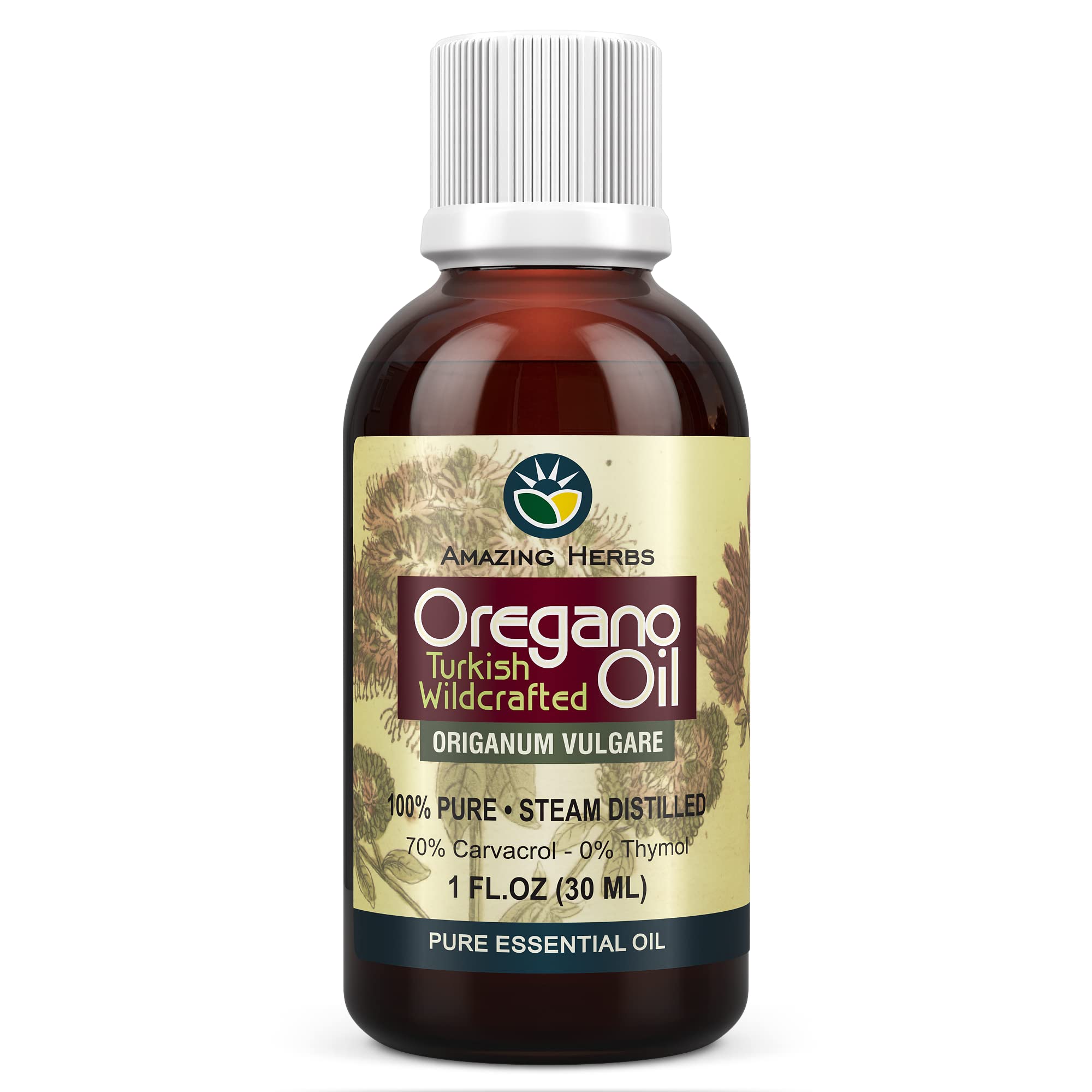 Amazing Herbs huile d'origan pure, flacon de 1 oz idéal pour usage quotidien.