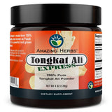 Amazing Herbs Tongkat Ali Poudre Stamina - bouteille, soutien potentiel de vitalité et performance.
