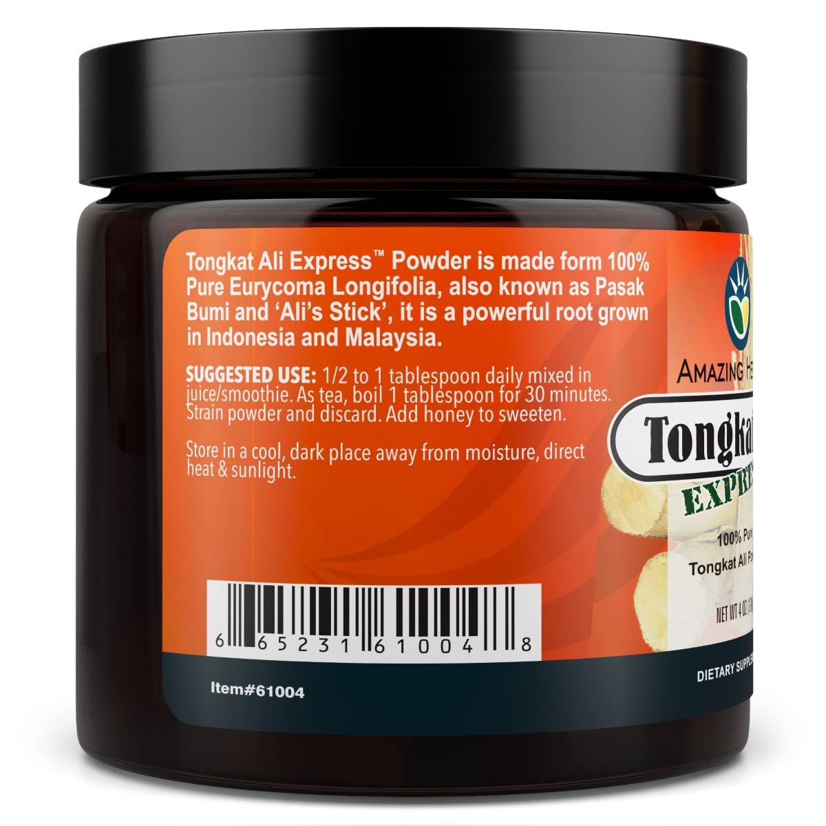 Amazing Herbs Tongkat Ali Poudre Stamina - dosage recommandé pour soutenir endurance et bien-être.