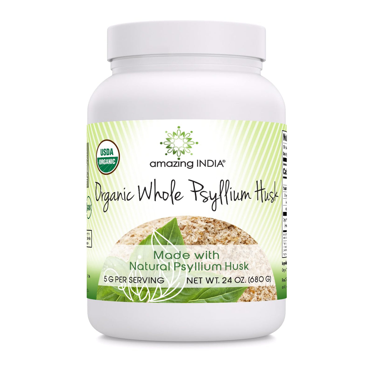 Amazing India: bouteille de psyllium non-GMO prête à l'usage quotidien.