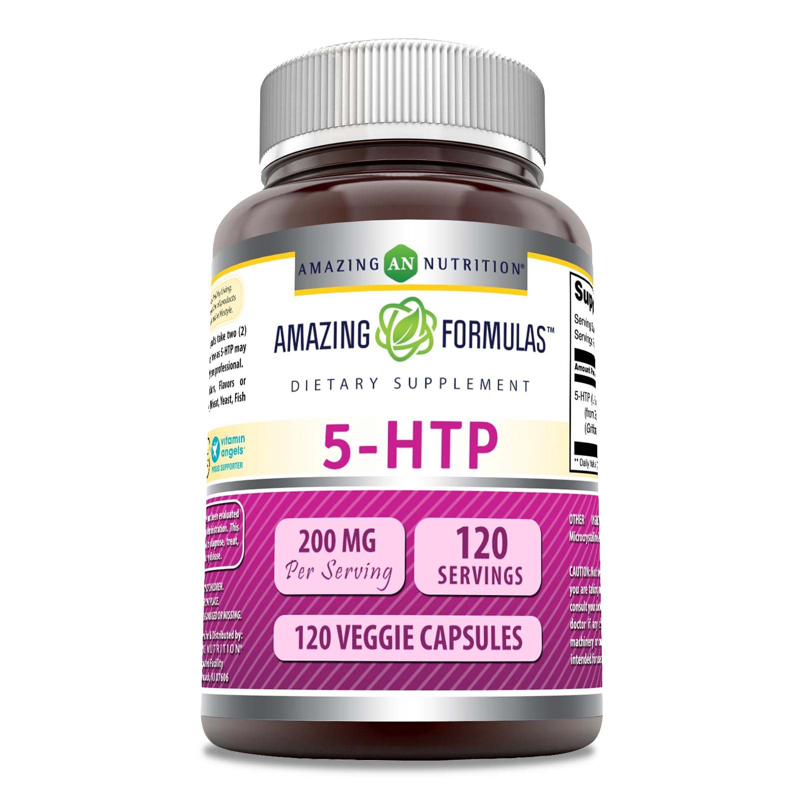 Amazing Nutrition 5-HTP bouteille montrant une présentation pratique