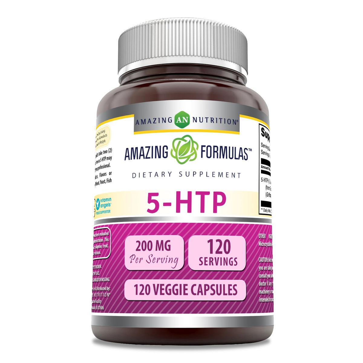 Amazing Nutrition 5-HTP bouteille montrant une présentation pratique