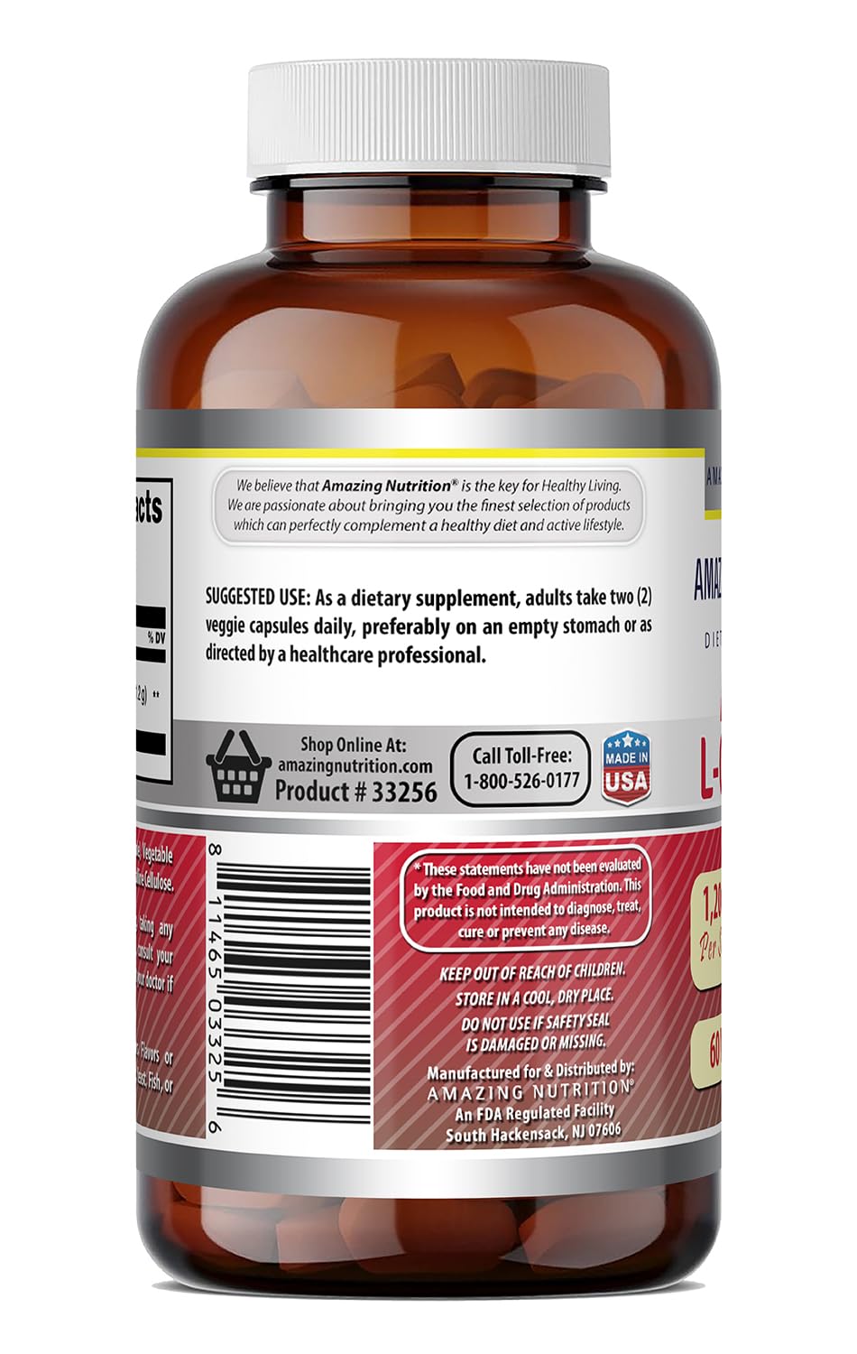 Amazing Nutrition Acétyl L-Carnitine: capsules végétariennes faciles à avaler, adaptées à divers régimes.