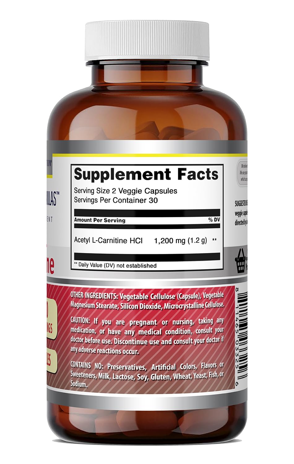 Amazing Nutrition Acétyl L-Carnitine: étiquette et ingrédients affichés clairement, traçabilité assurée.