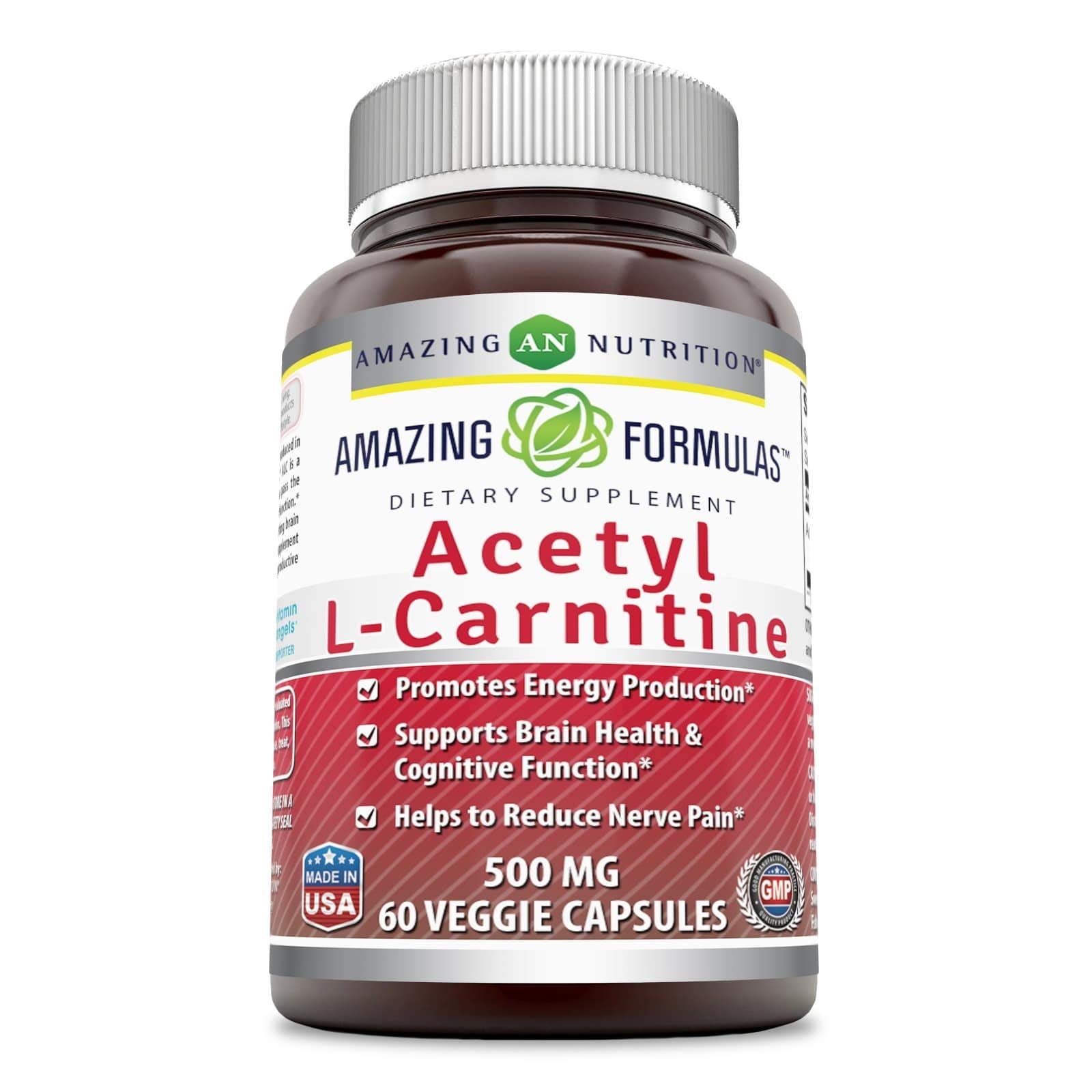 Amazing Nutrition Acétyl L-Carnitine HCl: bouteille et gélules veggie pour énergie durable.