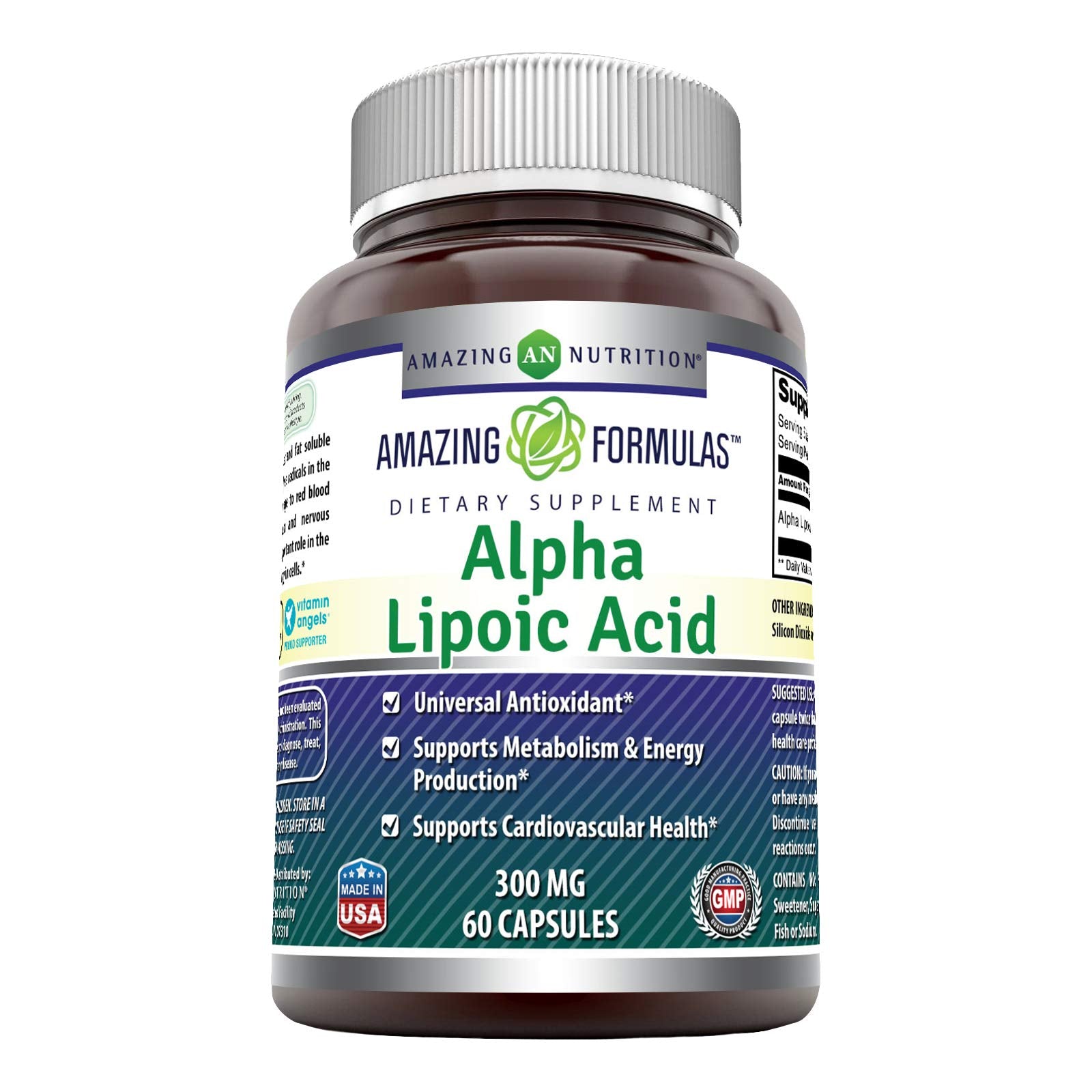Amazing Nutrition Acide alpha-lipoique 300 mg, bouteille pratique pour usage quotidien.