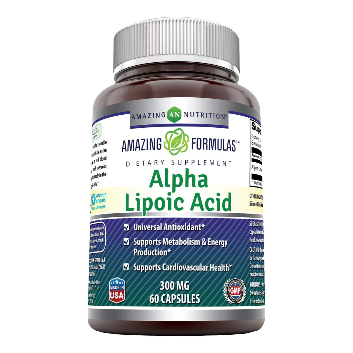 Amazing Nutrition Acide alpha-lipoique 300 mg, bouteille pratique pour usage quotidien.