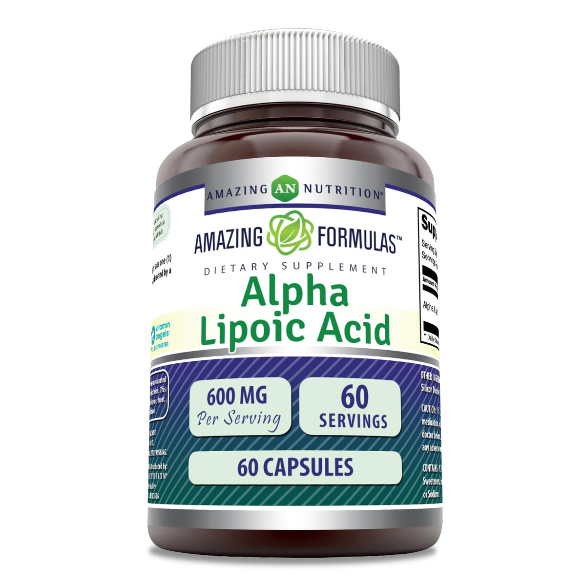 Amazing Nutrition acide alpha-lipoïque 600 mg — bouteille pratique pour usage quotidien.