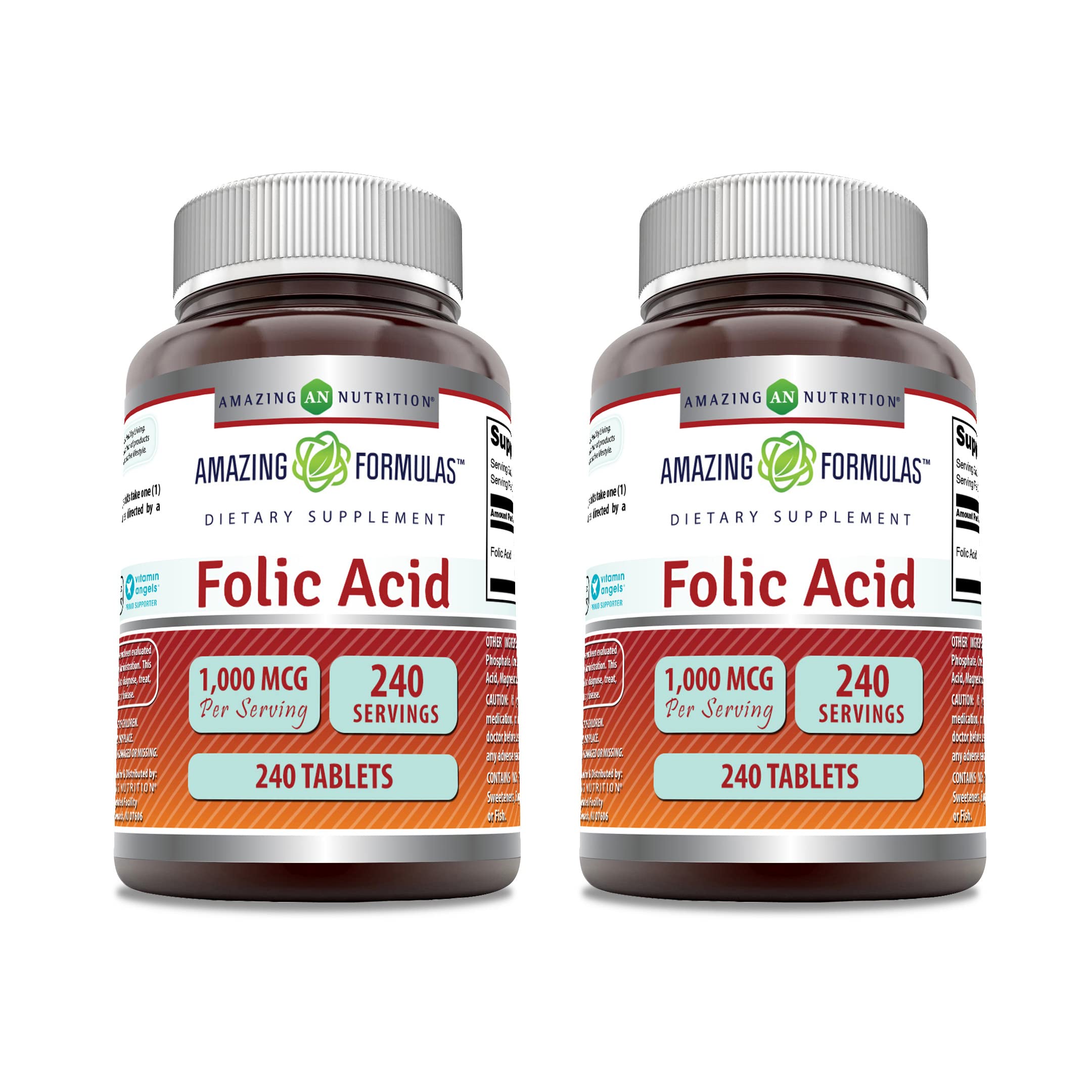 Amazing Nutrition Acide folique 1000mcg comprimés, flacon 240, soutien quotidien possible.