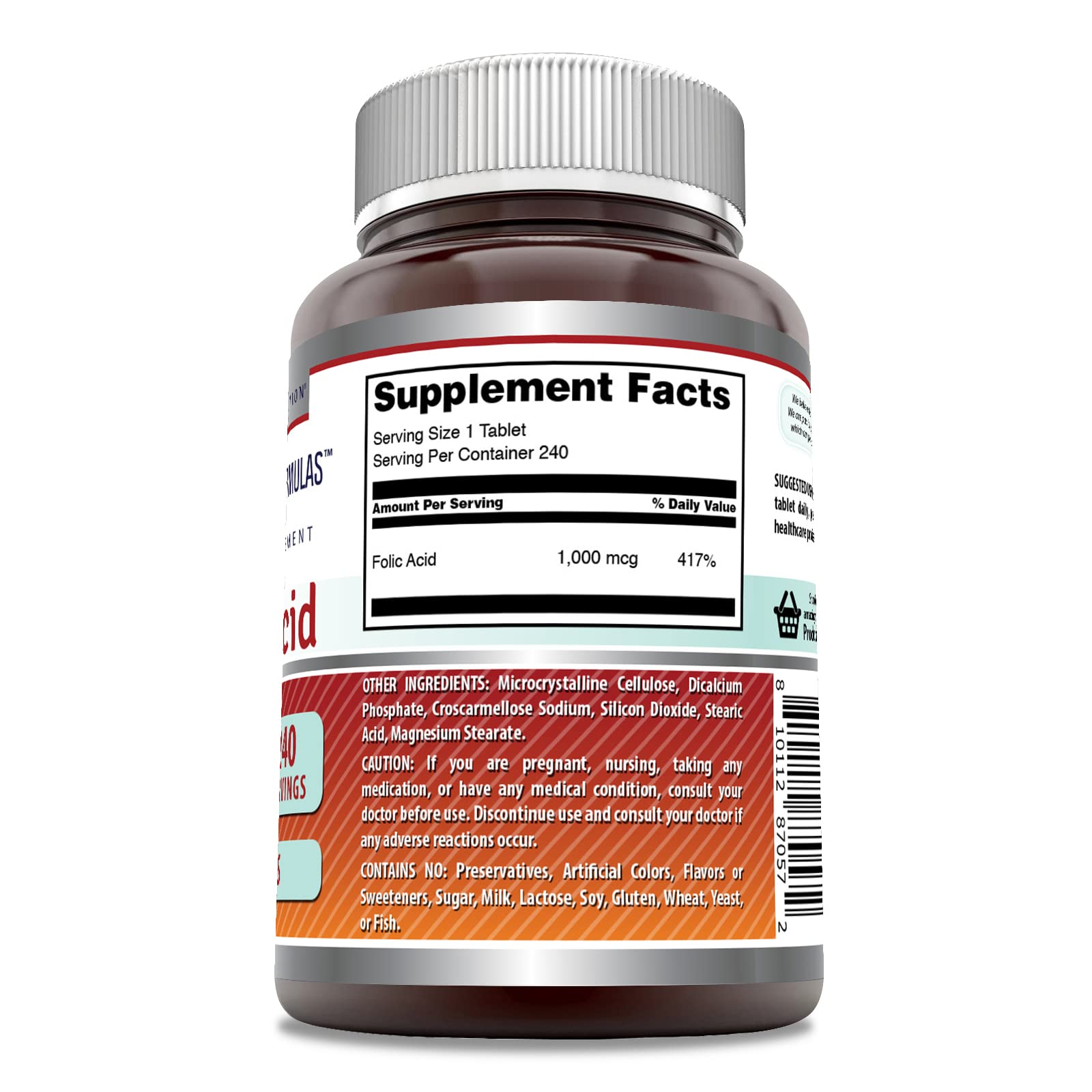 Amazing Nutrition Acide folique 1000 mcg – tablettes en paquet, dosage stable au quotidien.