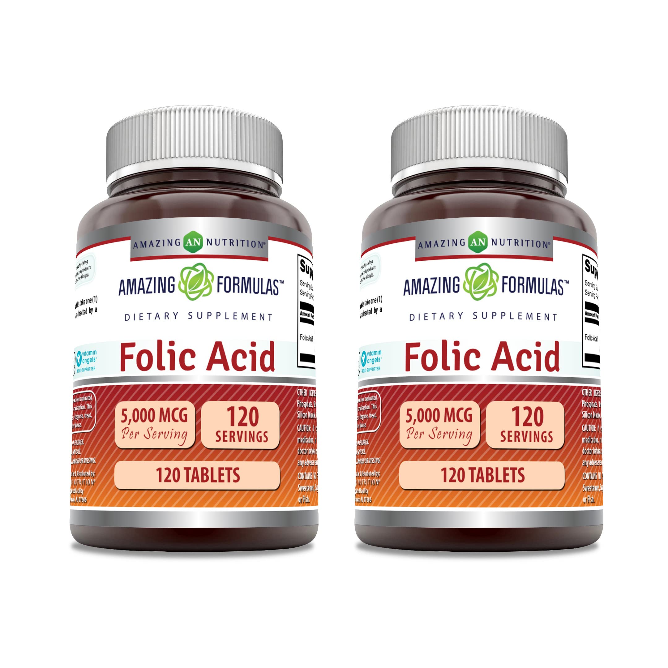 Amazing Nutrition Acide folique 5000mcg – flacon et dosage précis pour le quotidien.