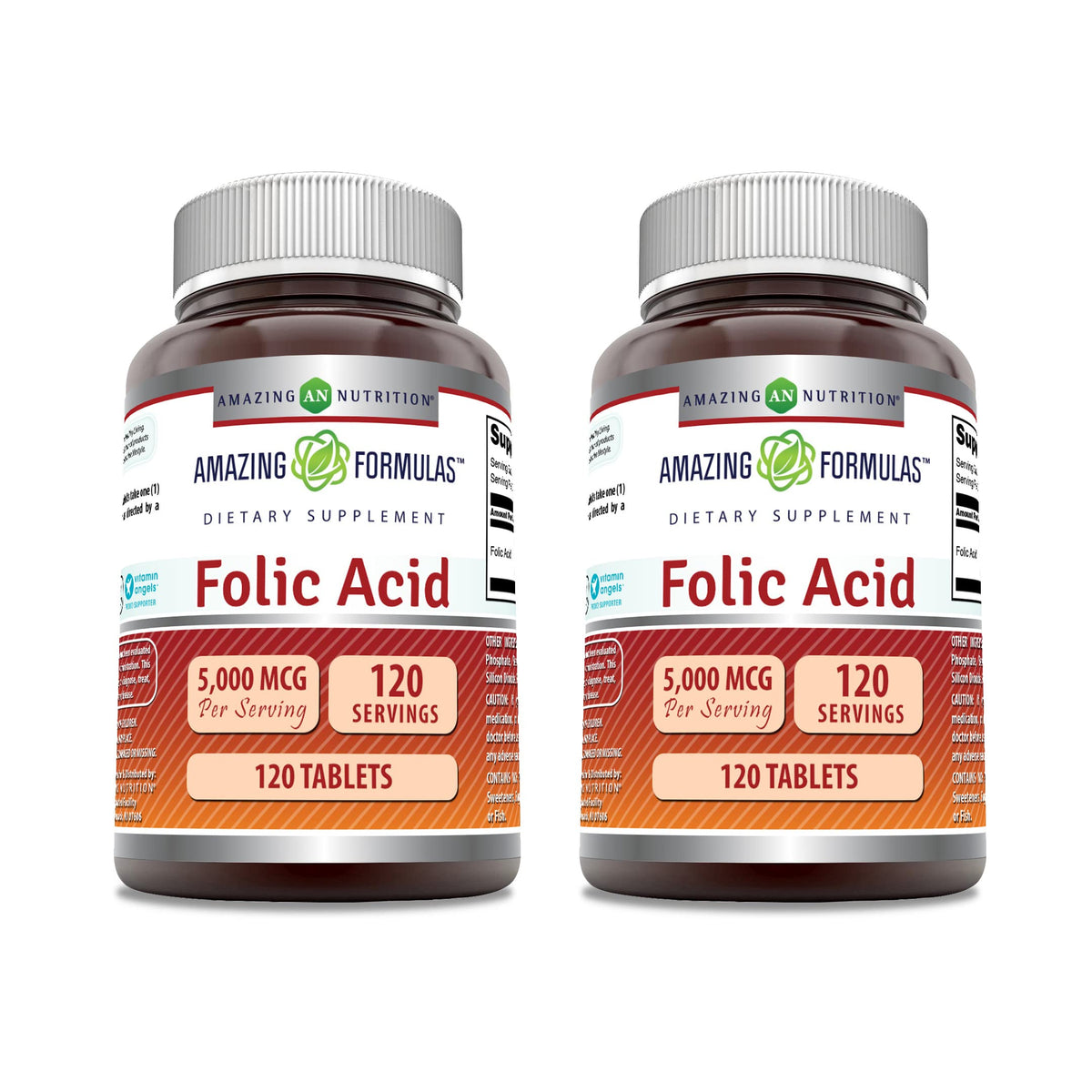 Amazing Nutrition Acide folique 5000mcg – flacon et dosage précis pour le quotidien.