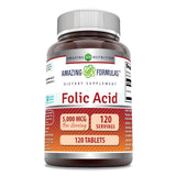 Amazing Nutrition acide folique 5000 mcg par portion dans la bouteille, soutien potentiel du métabolisme.