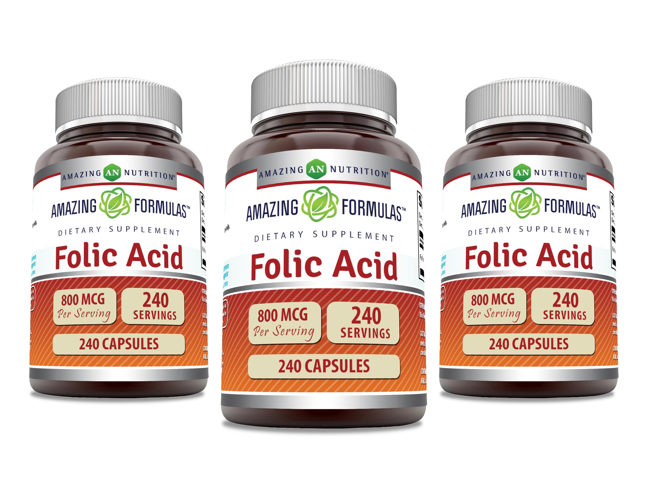 Amazing Nutrition acide folique 800 mcg – bouteille avec capsules, pureté garantie et efficacité potentielle