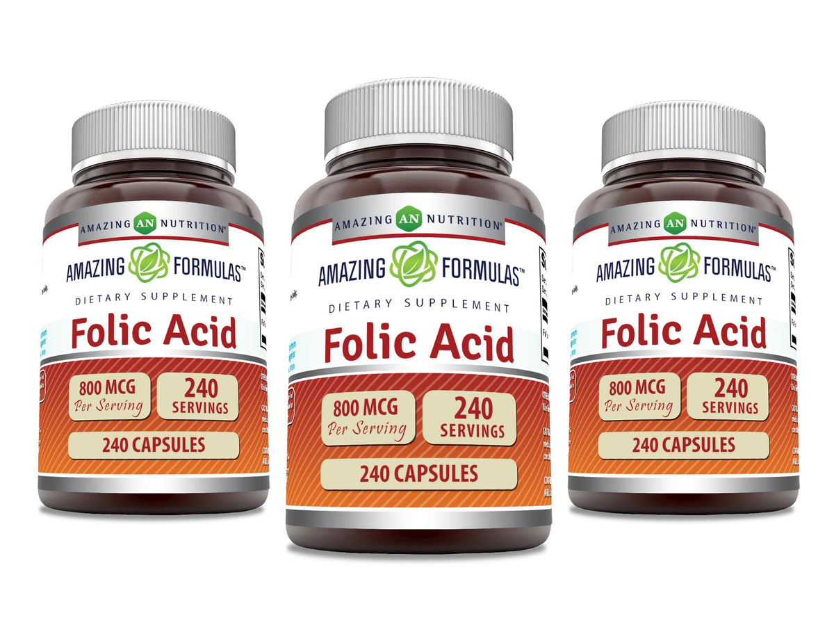 Amazing Nutrition acide folique 800 mcg – bouteille avec capsules, pureté garantie et efficacité potentielle
