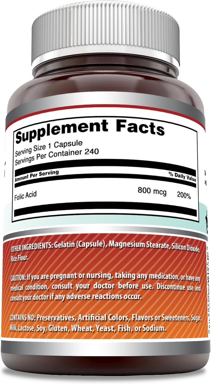 Capsules d'acide folique 800 µg par Amazing Nutrition.