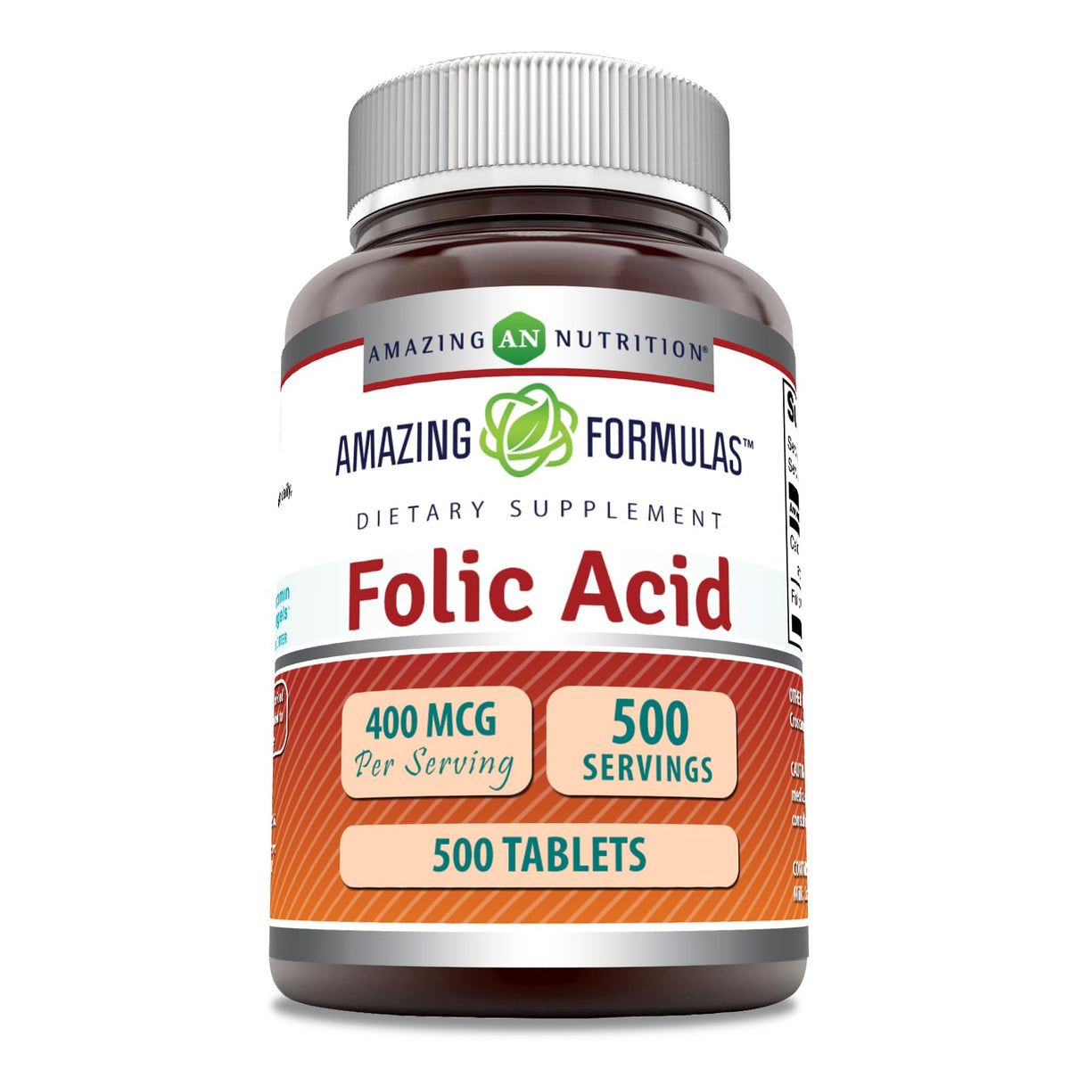 Amazing Nutrition Acide folique 400 mcg – bouteille facile à avaler, routine quotidienne.