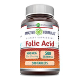 Amazing Nutrition Acide folique 400 mcg – bouteille facile à avaler, routine quotidienne.