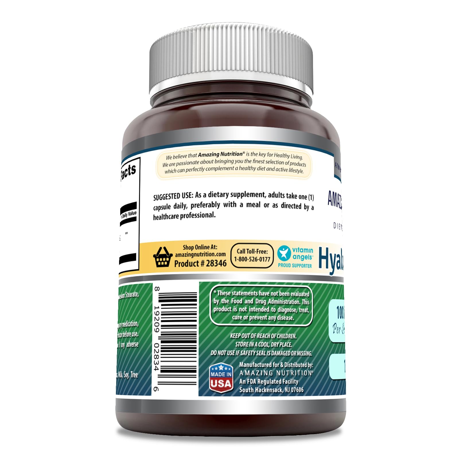 Capsules Amazing Nutrition acide hyaluronique, intégration quotidienne facile.