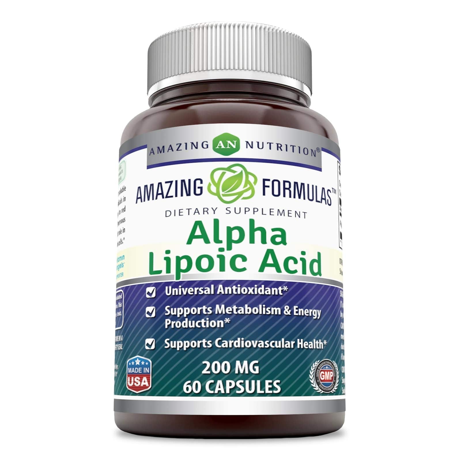 Amazing Nutrition Acide Alpha-Lipoïque capsules, dose quotidienne pratique et pureté garantie.