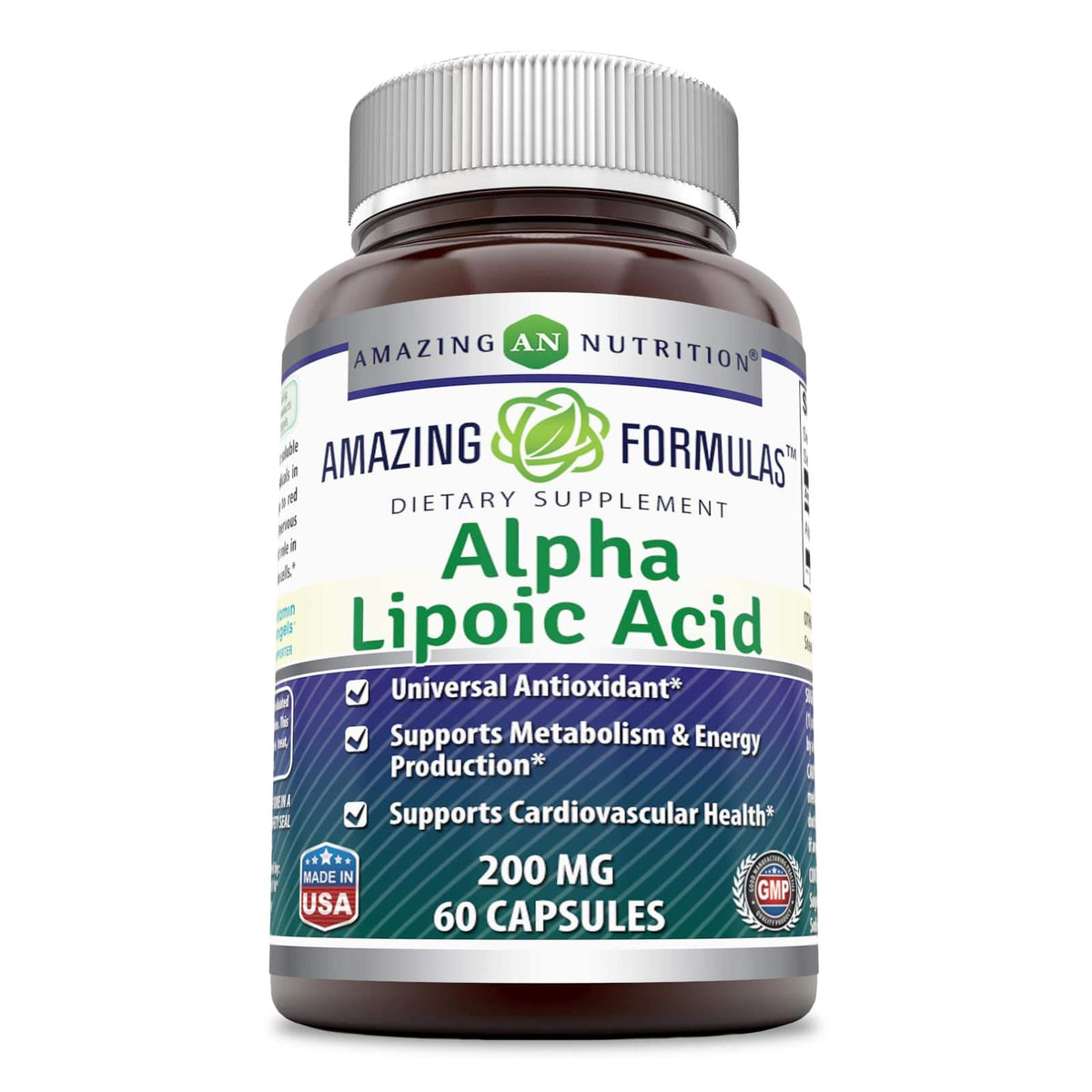 Amazing Nutrition Acide Alpha-Lipoïque capsules, dose quotidienne pratique et pureté garantie.