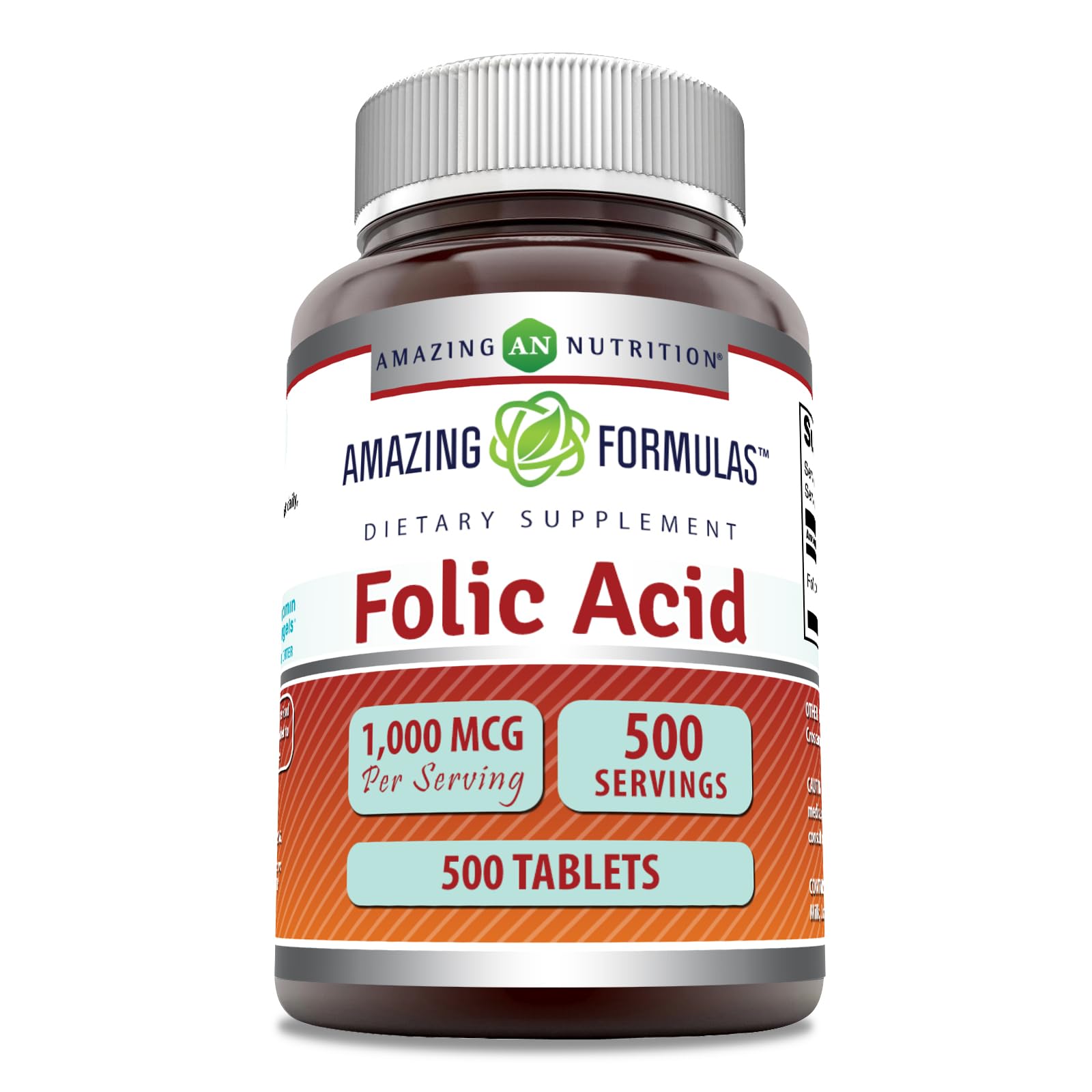 Amazing Formulas acide folique 1000 mcg, bouteille: complément quotidien pratique.